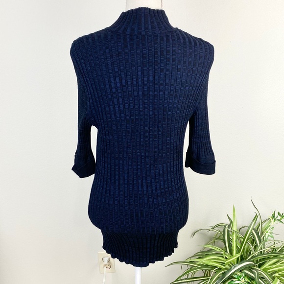 Style & Co Size M Sweater Dark Blue Black Marbled Ribbed Pullover Turtleneck EUC - Picture 10 of 11